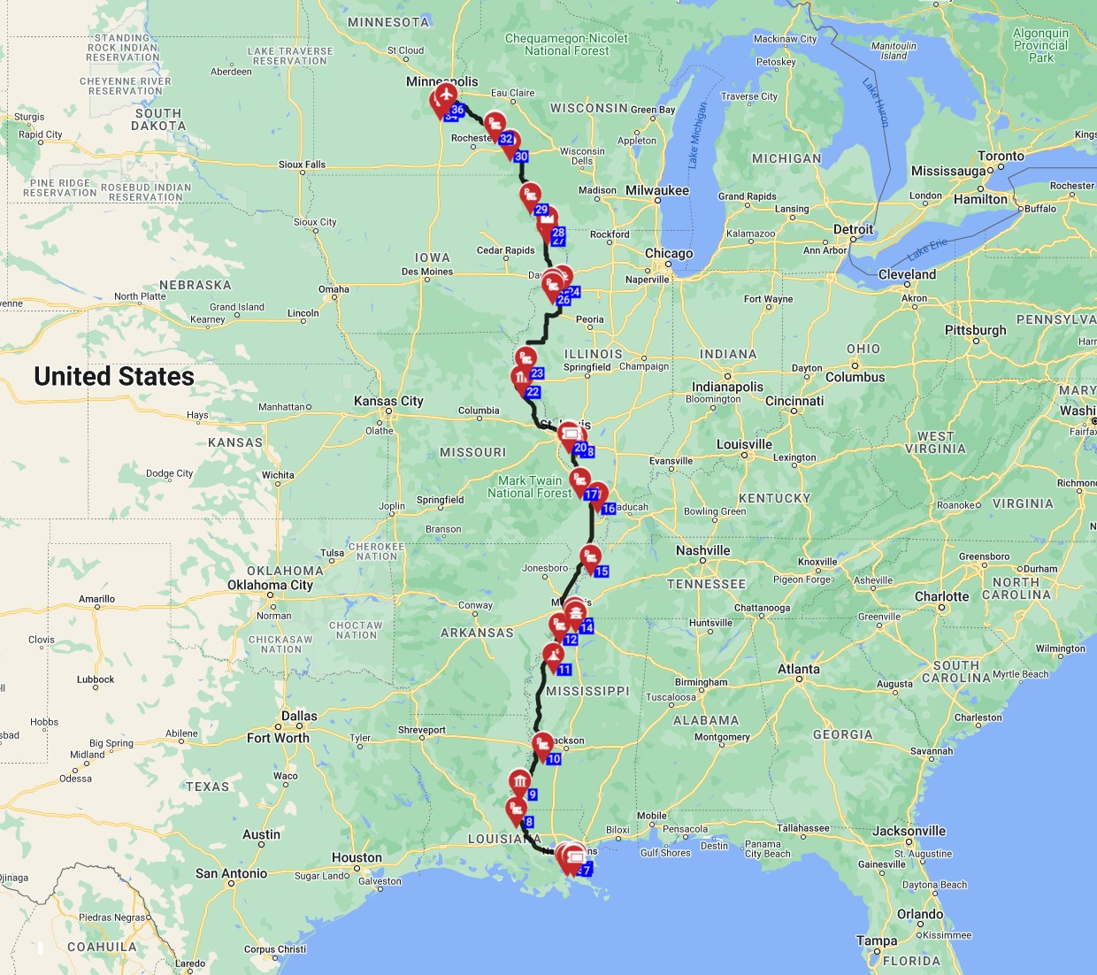 New Orleans to Minneapolis - The Great River Road